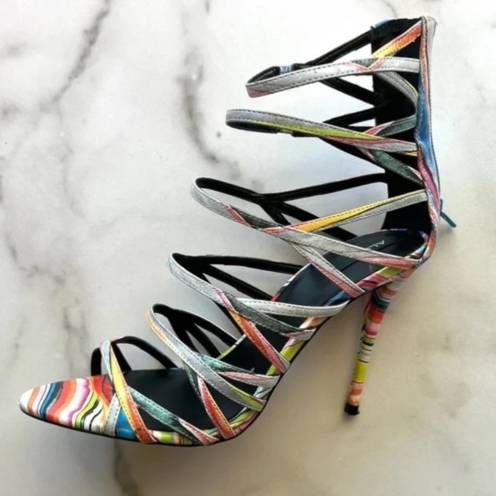 Aldo Bonabella-5 Multicolor Neon Strappy Open-Toe Stiletto Sandals 7.5 - Picture 4 of 11
